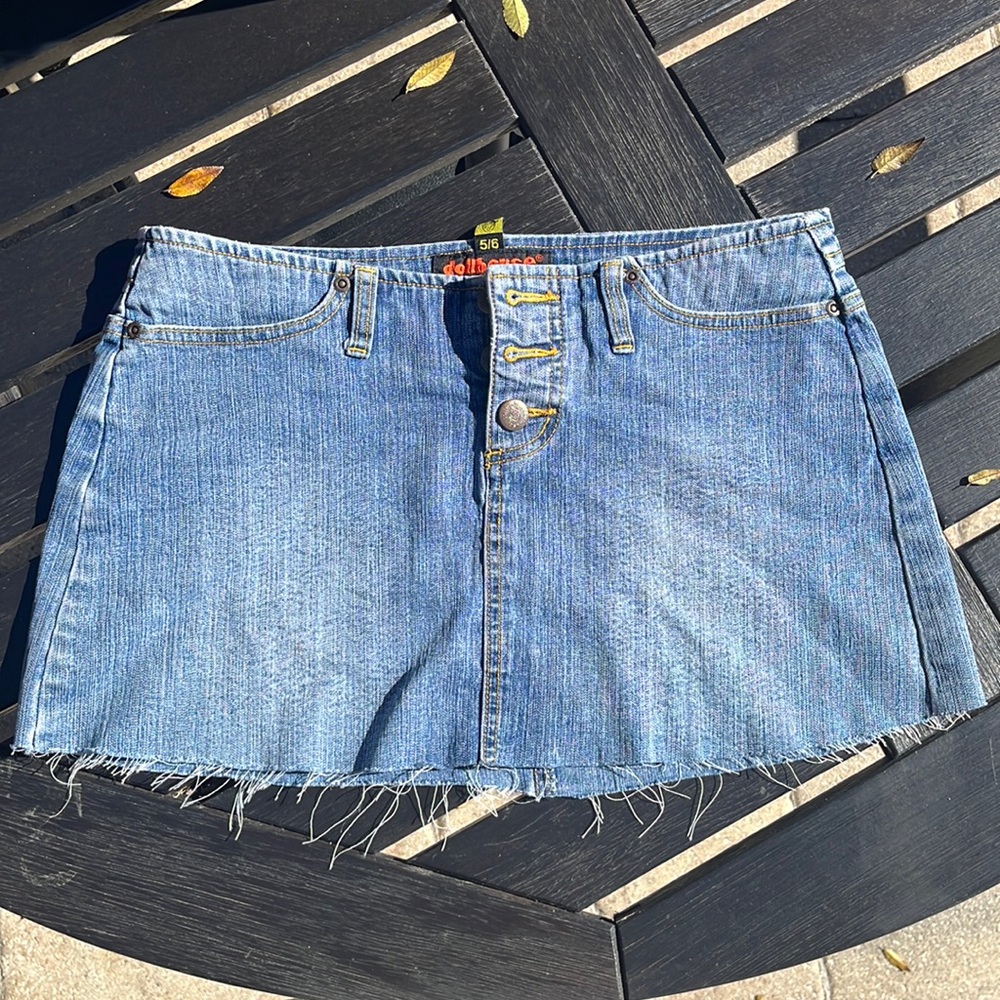 Denim mini skirt with raw hem